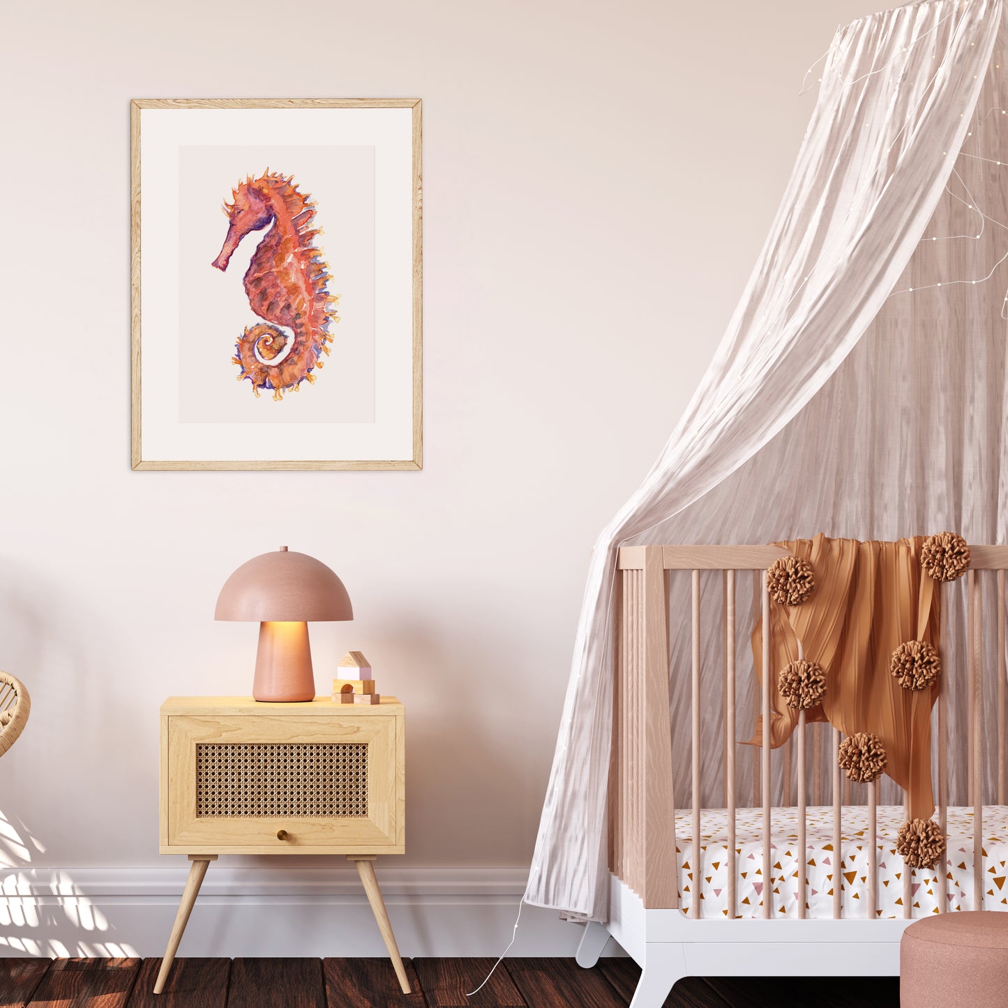 Coral Seahorse Watercolor Print Art