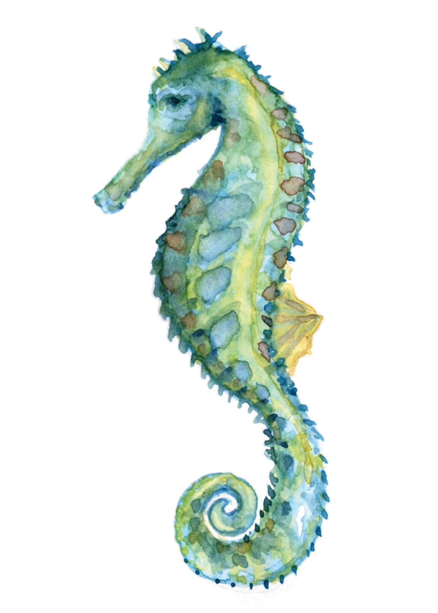 Blue Seahorse Watercolor Print Art - Flamingo Shores - Original Art for Home Decor and Gifts