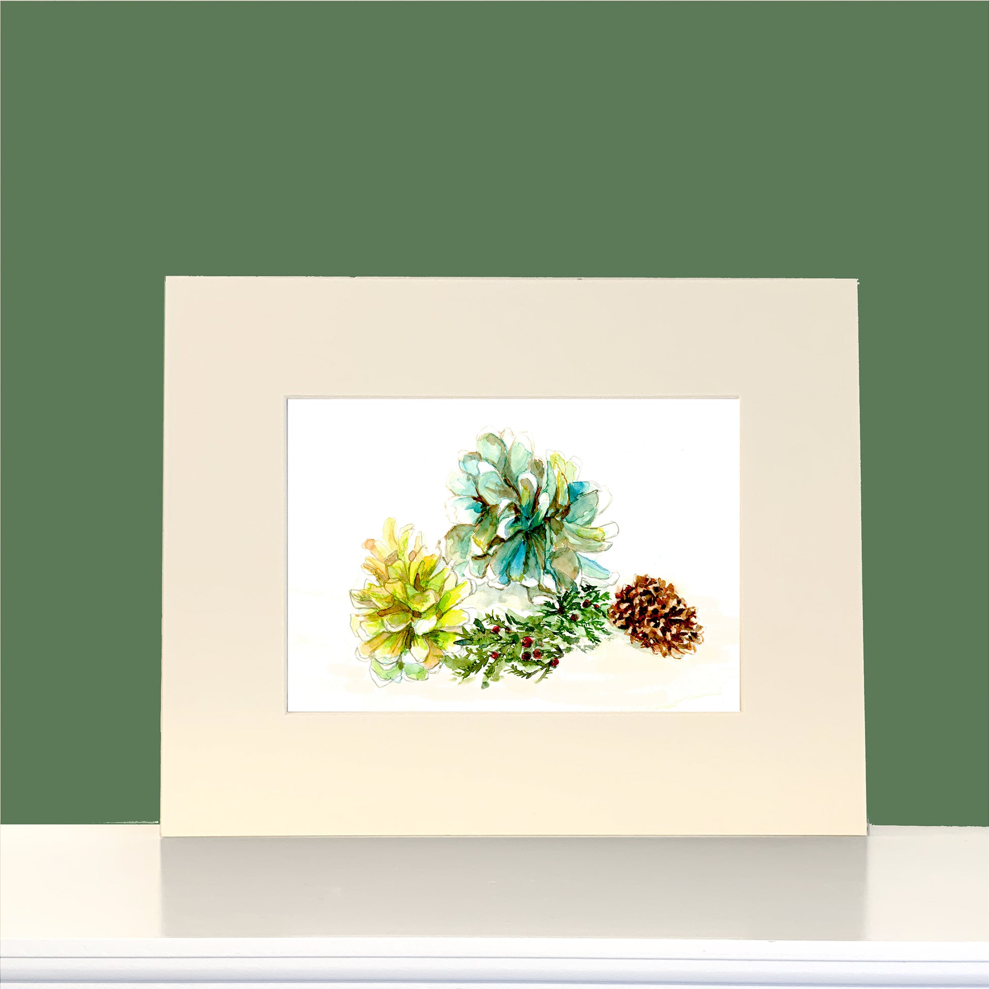 Coastal Christmas Beach Pinecones and Holly - Flamingo Shores - Original Art for Home Decor and Gifts
