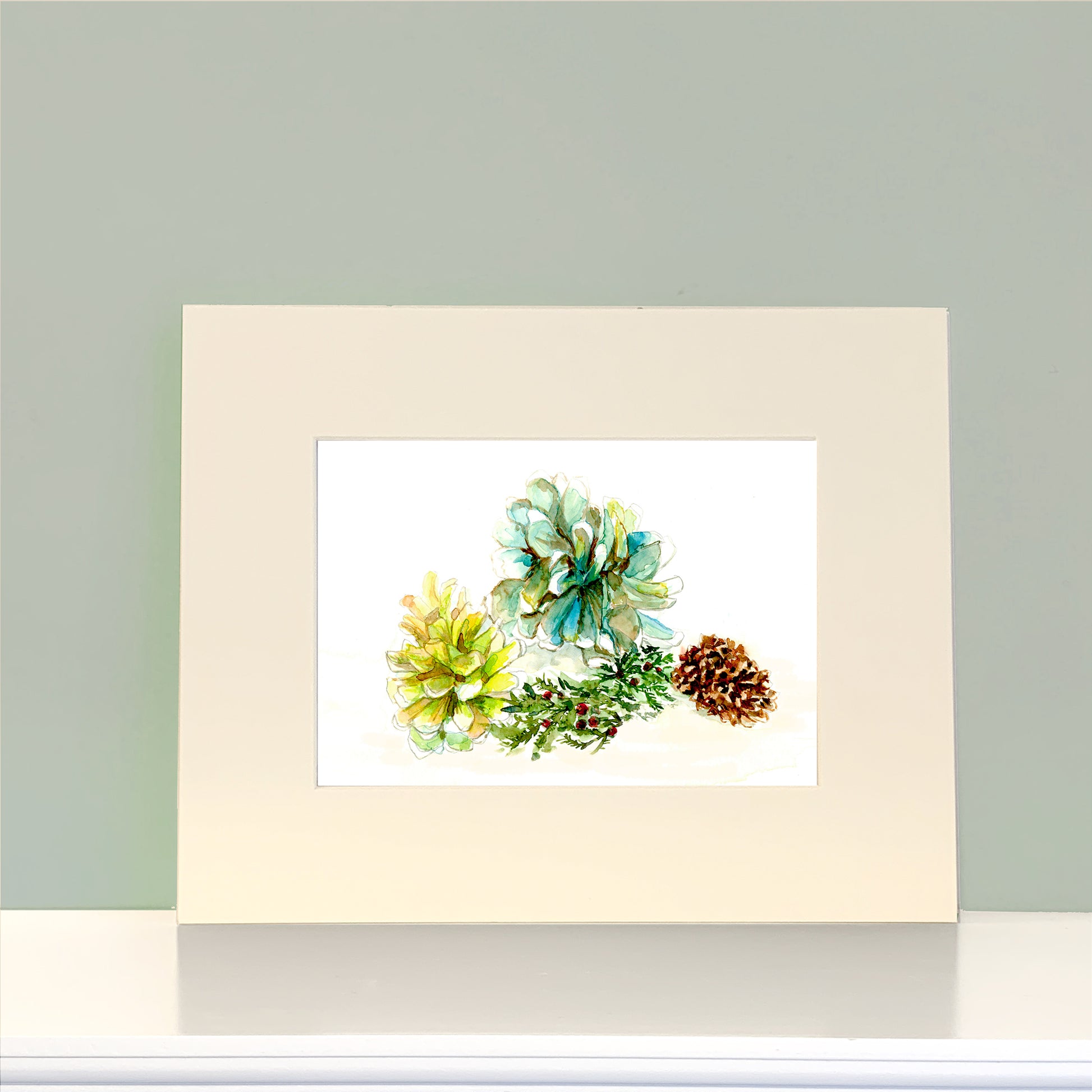 Coastal Christmas Beach Pinecones and Holly - Flamingo Shores - Original Art for Home Decor and Gifts