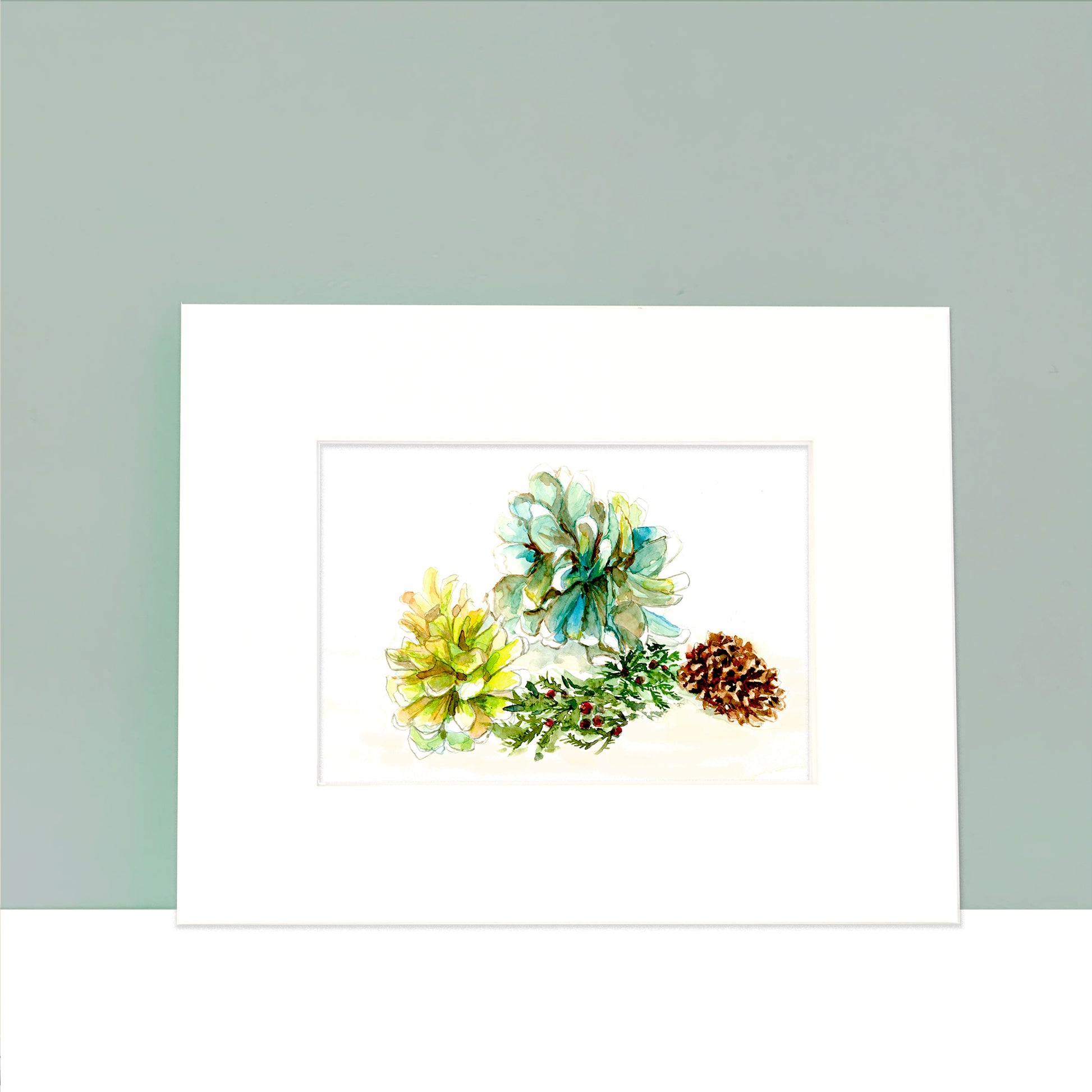 Coastal Christmas Beach Pinecones and Holly - Flamingo Shores - Original Art for Home Decor and Gifts