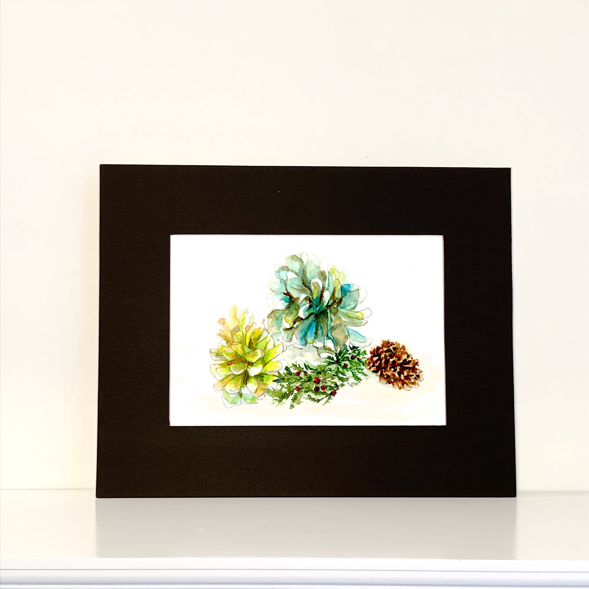 Coastal Christmas Beach Pinecones and Holly - Flamingo Shores - Original Art for Home Decor and Gifts