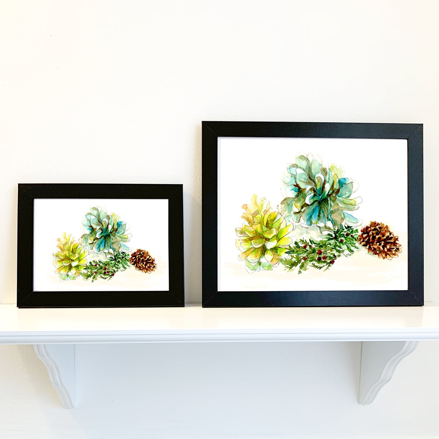 Coastal Christmas Beach Pinecones and Holly - Flamingo Shores - Original Art for Home Decor and Gifts