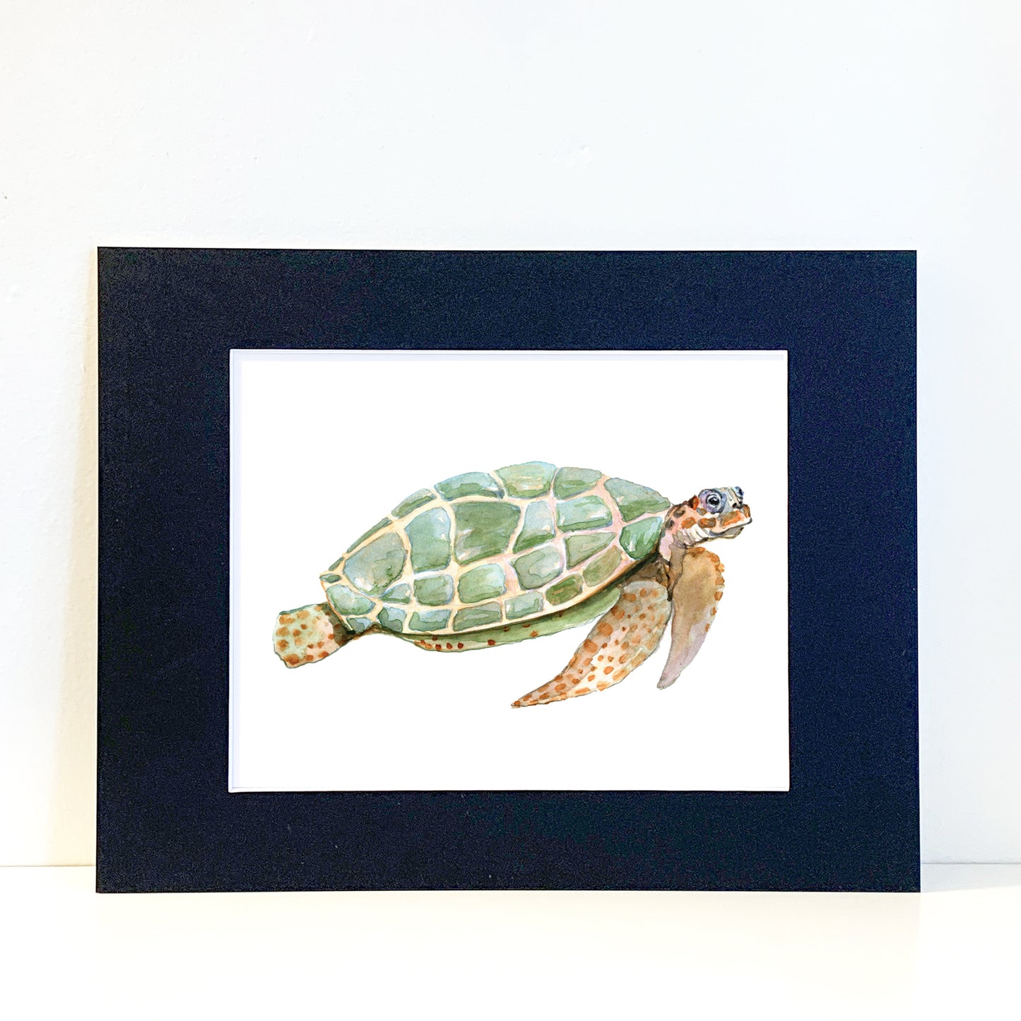 Green Turtle Watercolor Print Art - Flamingo Shores - Original Art for Home Decor and Gifts