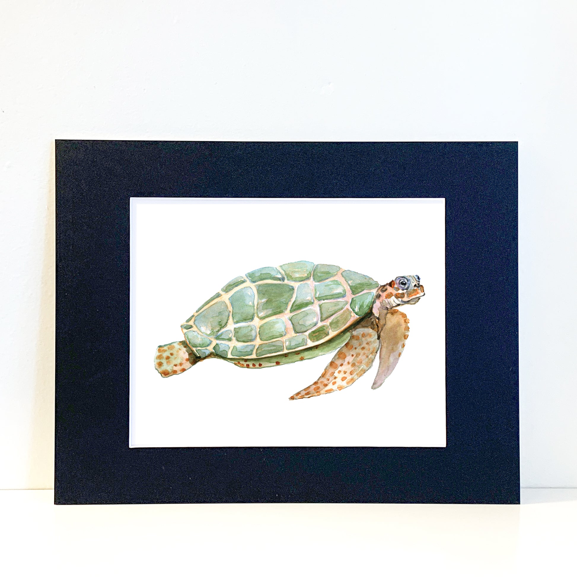 Green Turtle Watercolor Print Art - Flamingo Shores - Original Art for Home Decor and Gifts