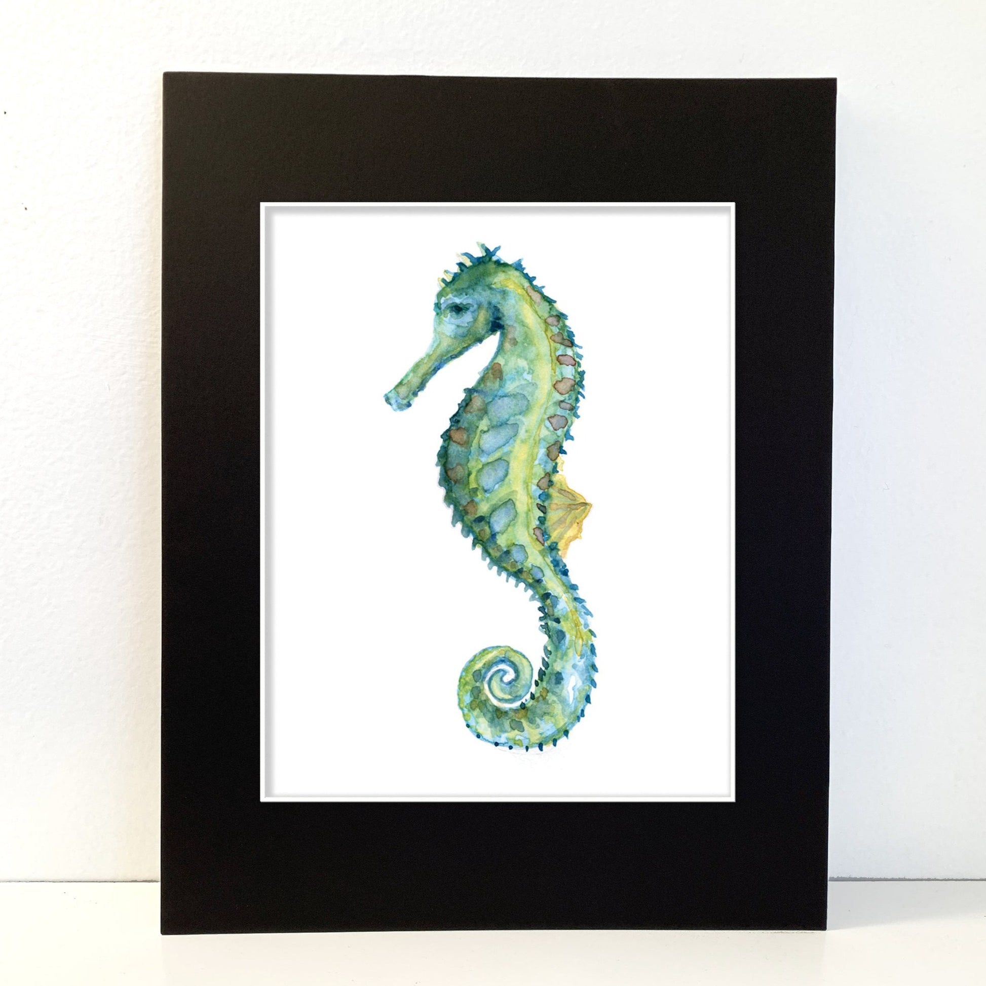Blue Seahorse Watercolor Print Art - Flamingo Shores - Original Art for Home Decor and Gifts