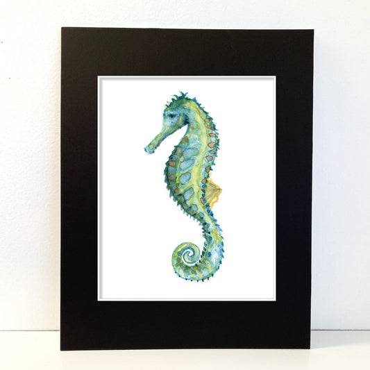 Blue Seahorse Watercolor Print Art - Flamingo Shores - Original Art for Home Decor and Gifts