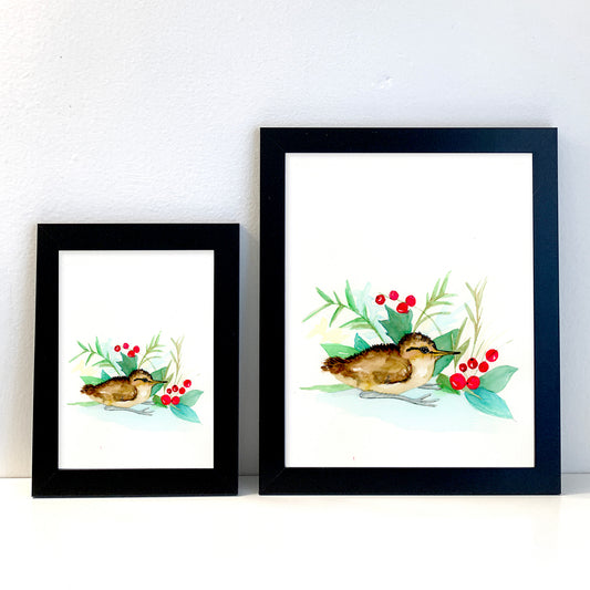 Sandpiper Bird with holly berries Painting - Flamingo Shores - Original Art for Home Decor and Gifts