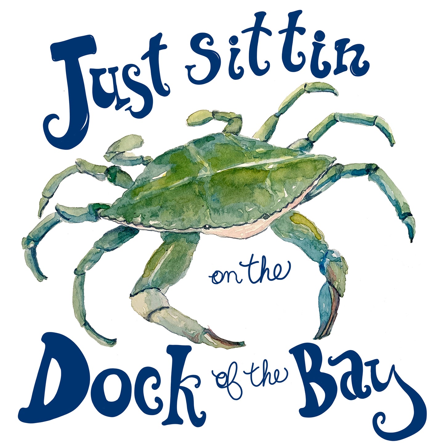 Crab - Sitting on the Dock of the Bay Watercolor Print on Wood Block - Flamingo Shores - Original Art for Home Decor and Gifts