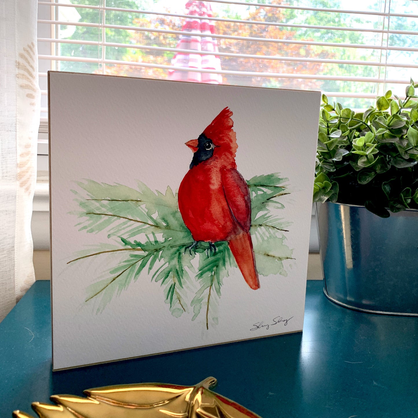 Cardinal - Red Bird - Watercolor on Wood Panel - Flamingo Shores - Original Art for Home Decor and Gifts