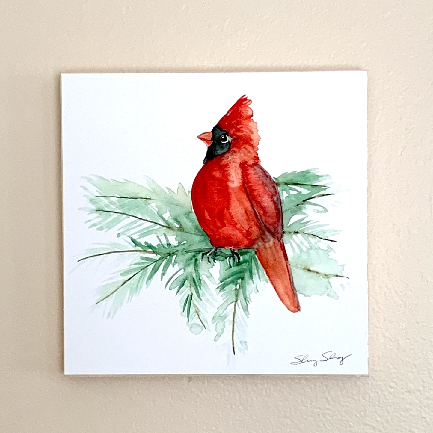 Cardinal - Red Bird - Watercolor on Wood Panel - Flamingo Shores - Original Art for Home Decor and Gifts
