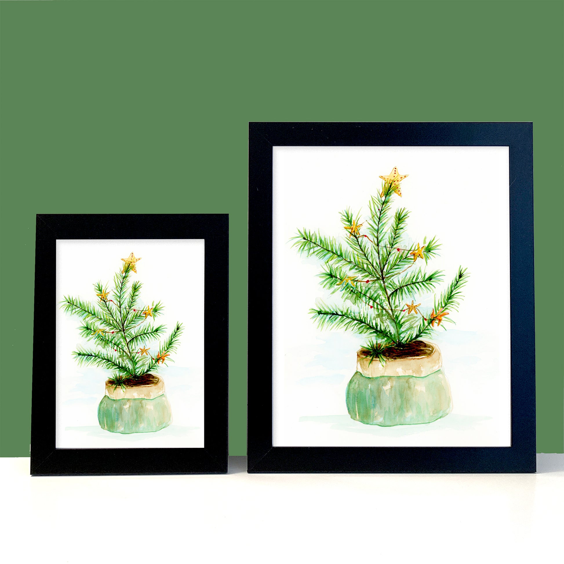 Christmas Tree Watercolor Print - Flamingo Shores - Original Art for Home Decor and Gifts