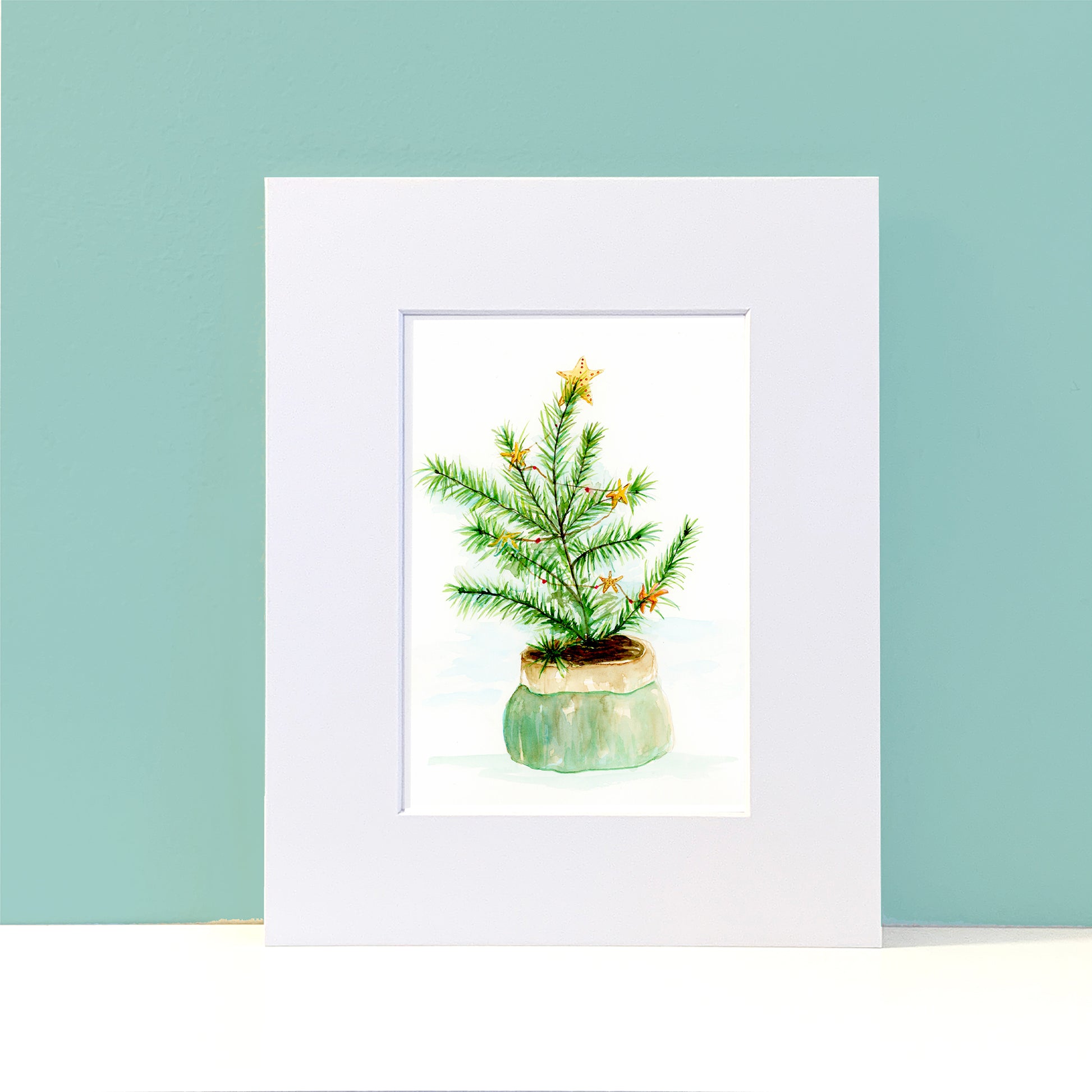Christmas Tree Watercolor Print - Flamingo Shores - Original Art for Home Decor and Gifts