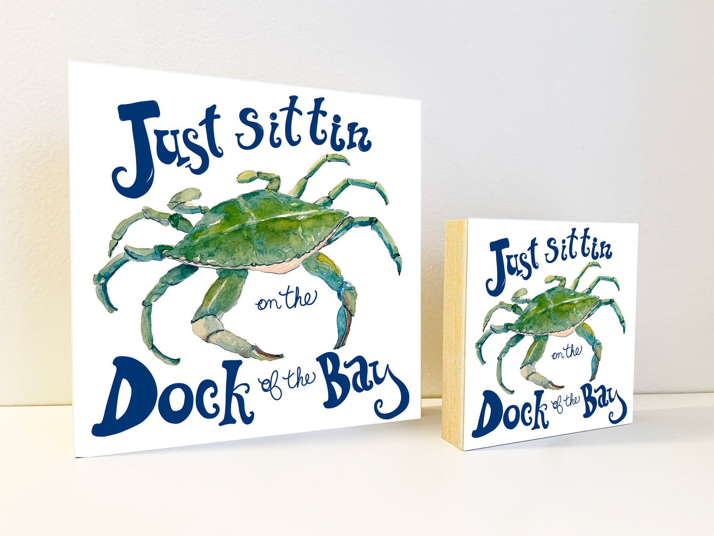 Crab - Sitting on the Dock of the Bay Watercolor Print on Wood Block - Flamingo Shores - Original Art for Home Decor and Gifts