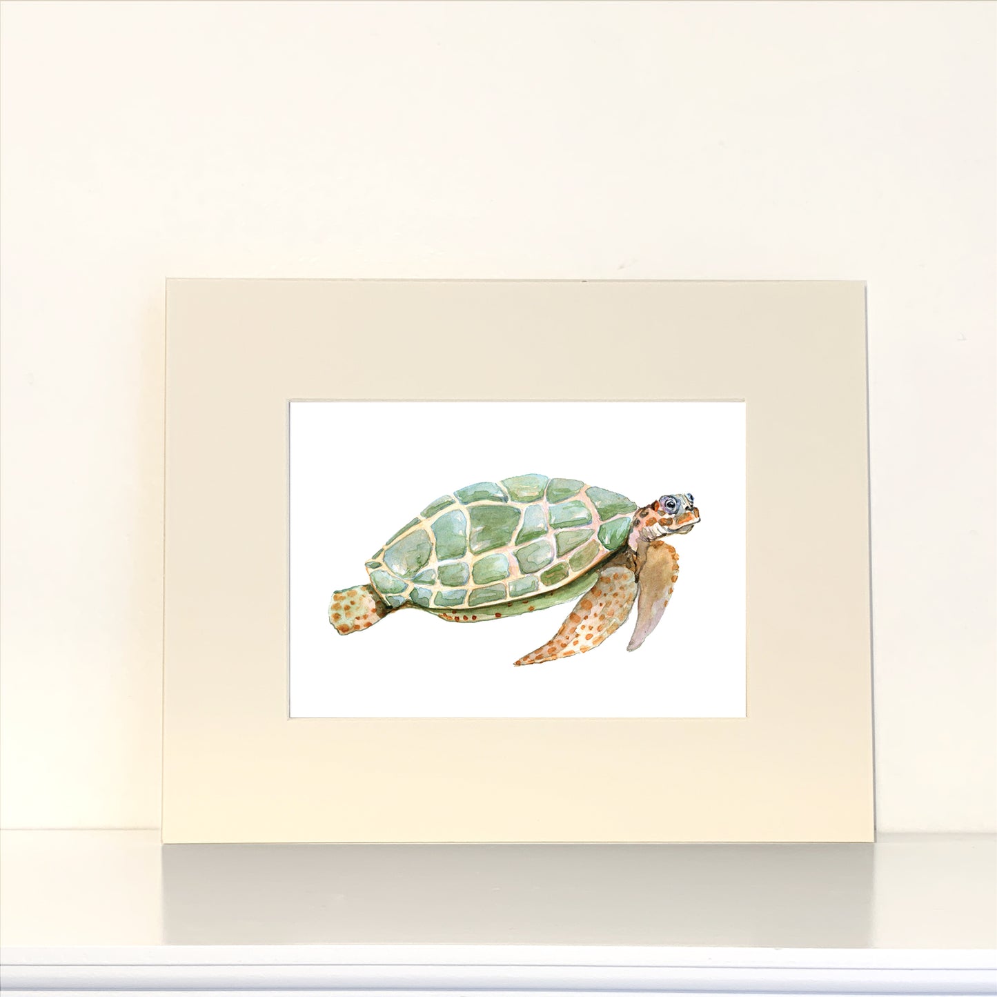 Green Turtle Watercolor Print Art - Flamingo Shores - Original Art for Home Decor and Gifts