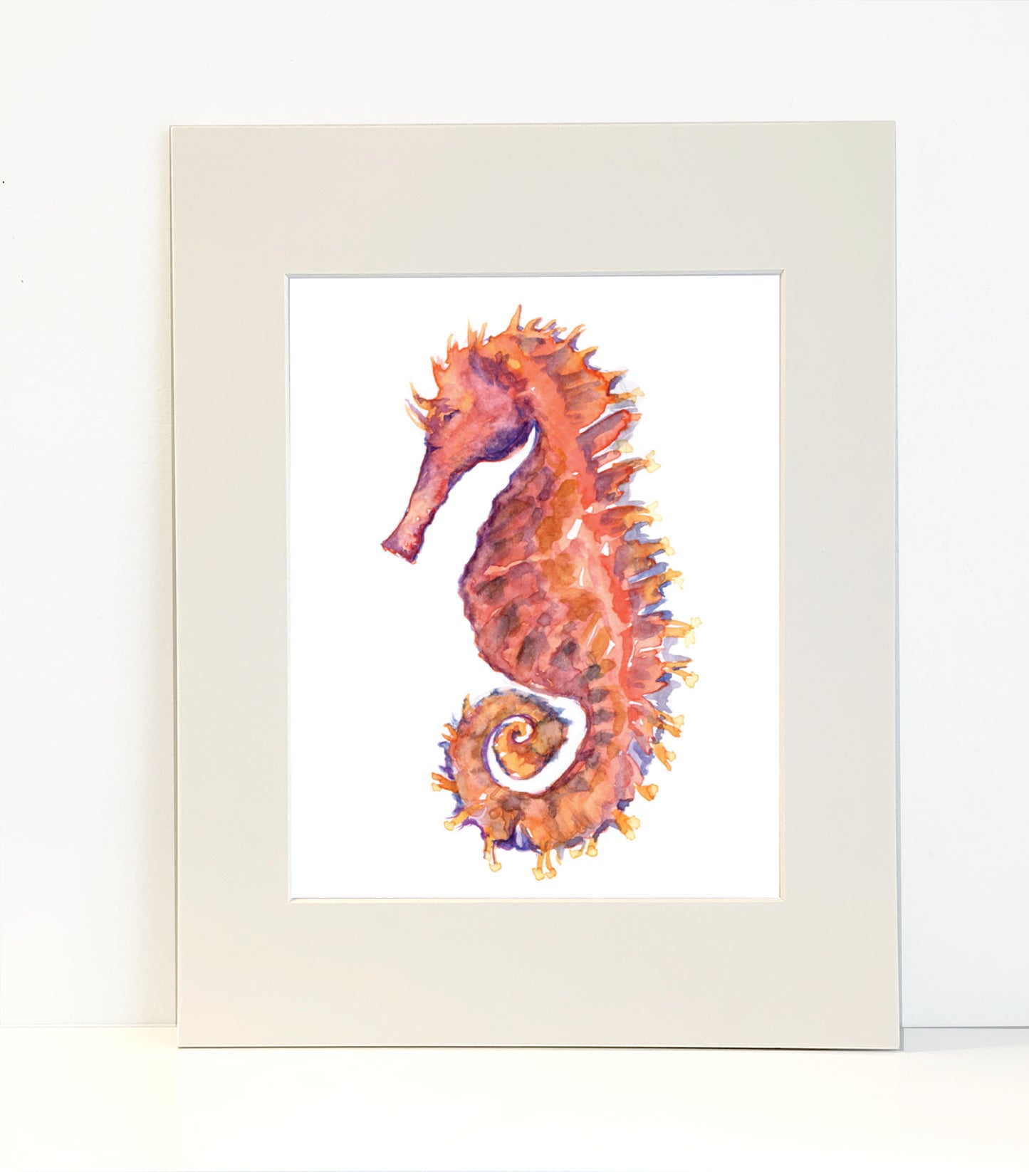Coral Seahorse Watercolor Print Art - Flamingo Shores - Original Art for Home Decor and Gifts