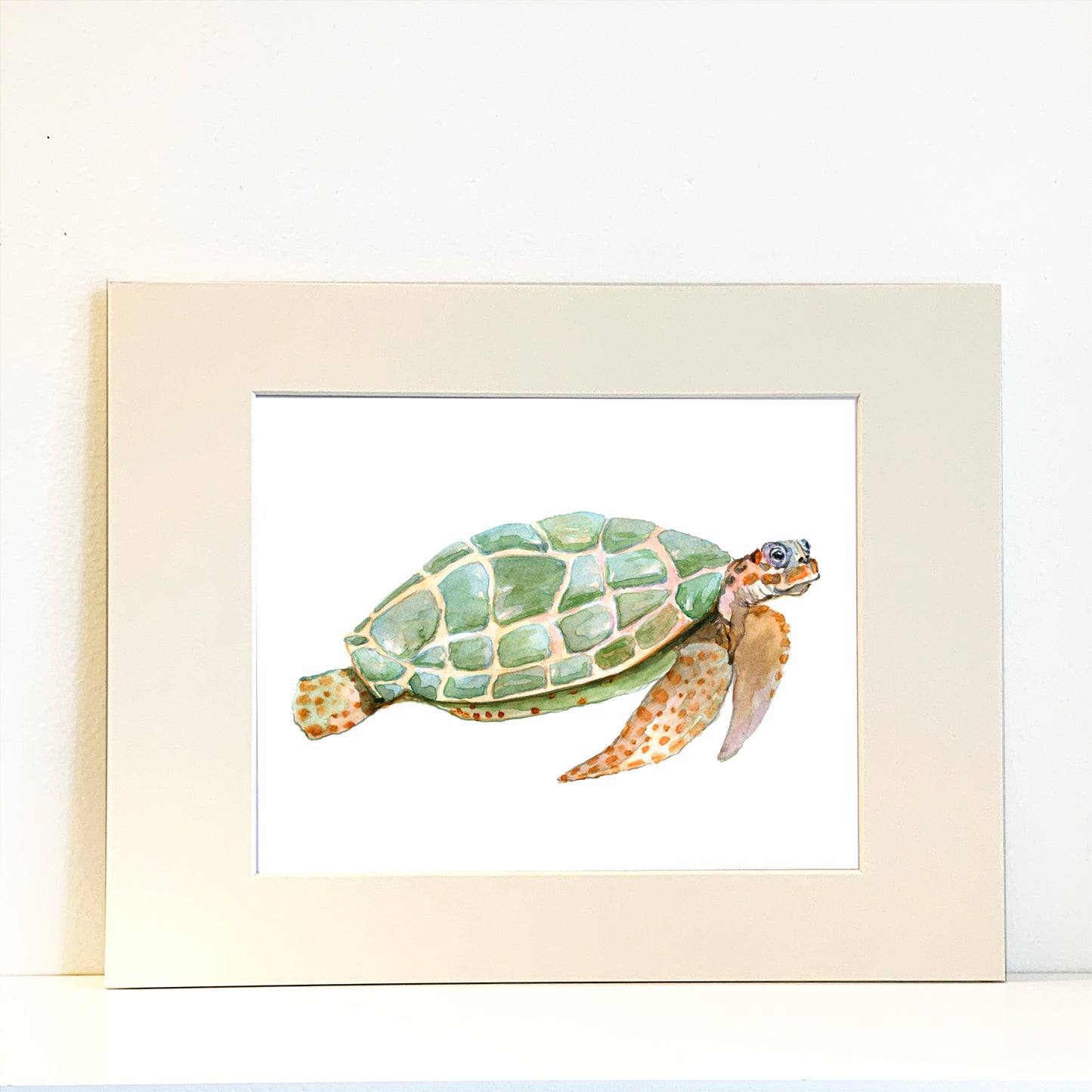Green Turtle Watercolor Print Art - Flamingo Shores - Original Art for Home Decor and Gifts