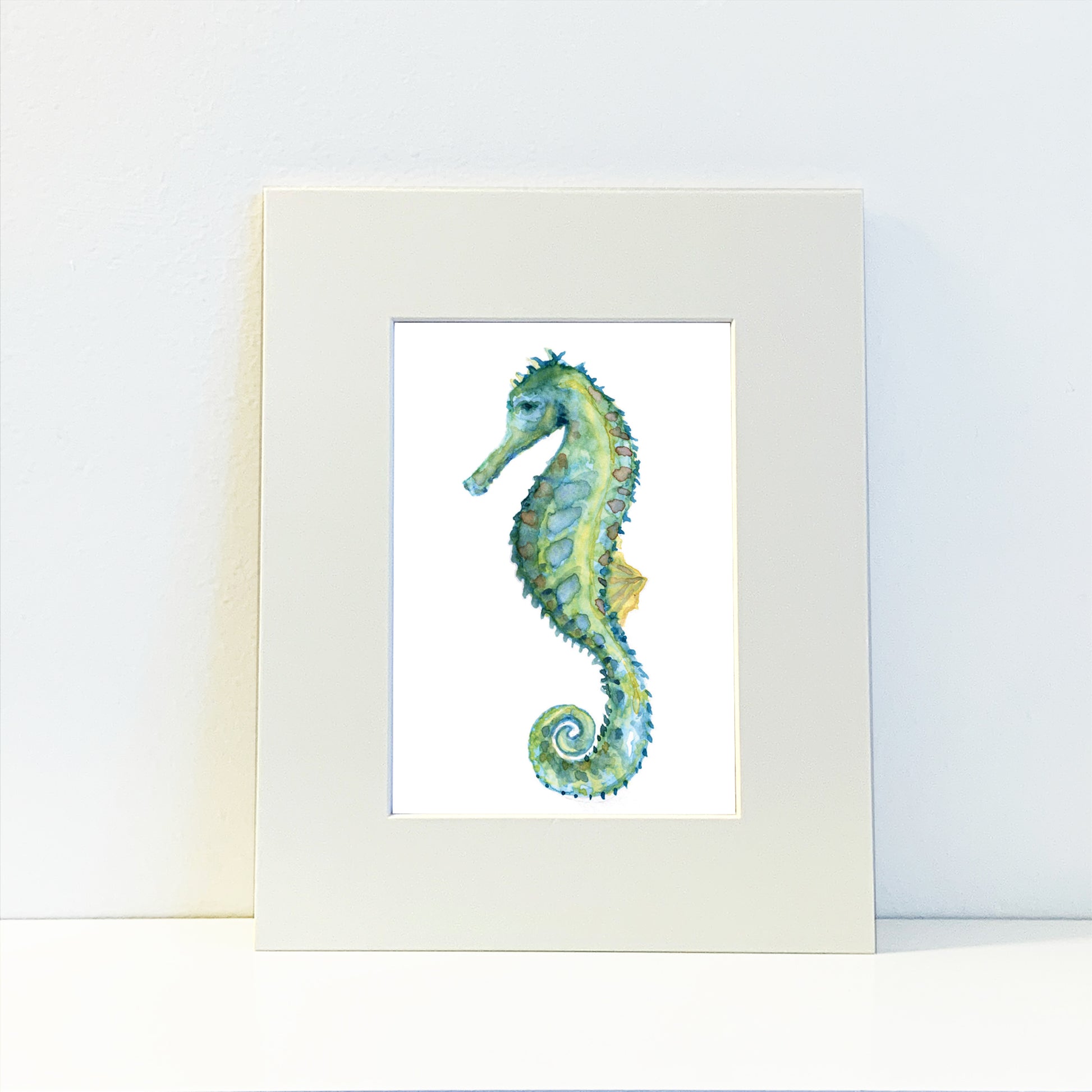 Blue Seahorse Watercolor Print Art - Flamingo Shores - Original Art for Home Decor and Gifts