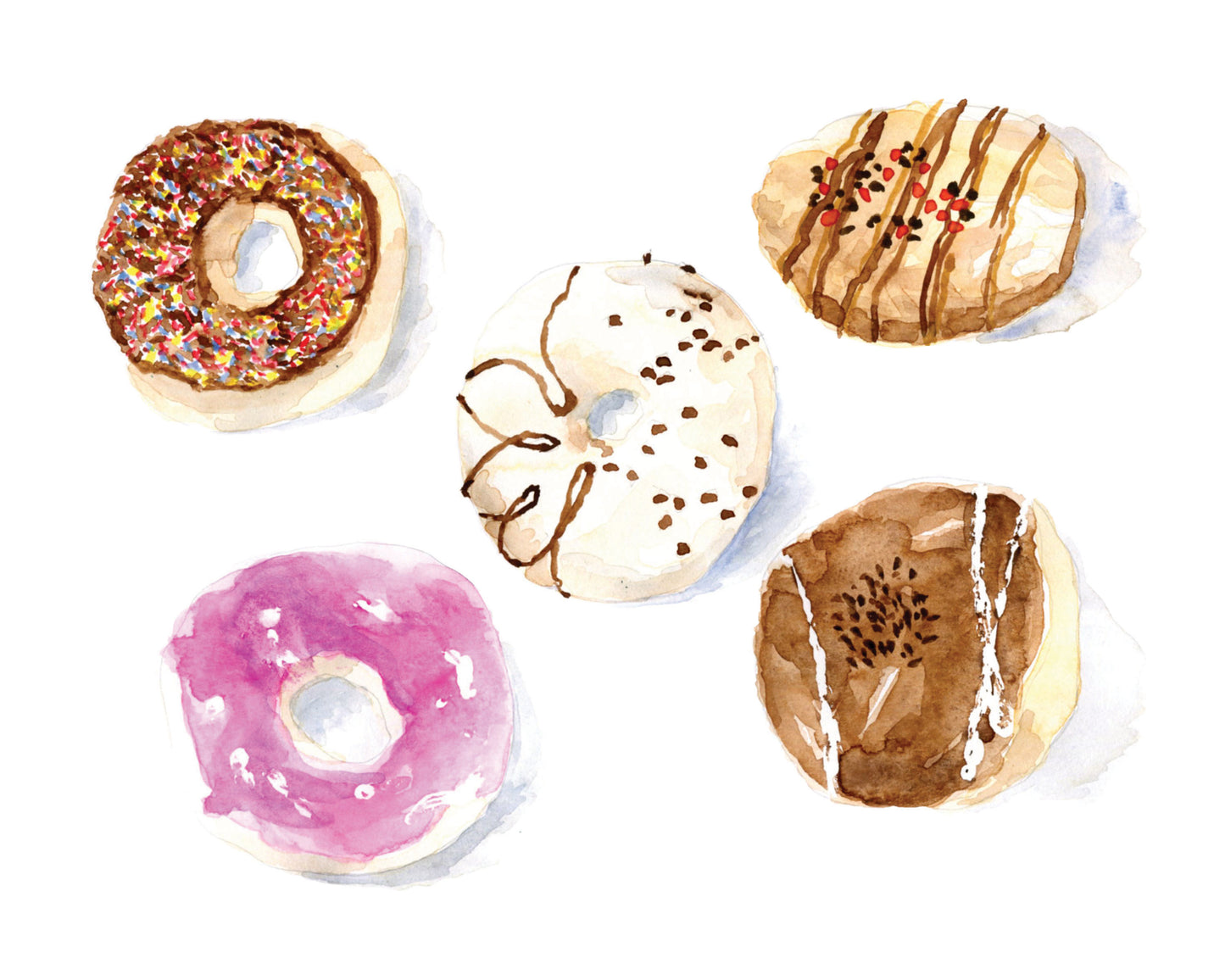 Donuts Watercolor Print Art - Flamingo Shores - Original Art for Home Decor and Gifts