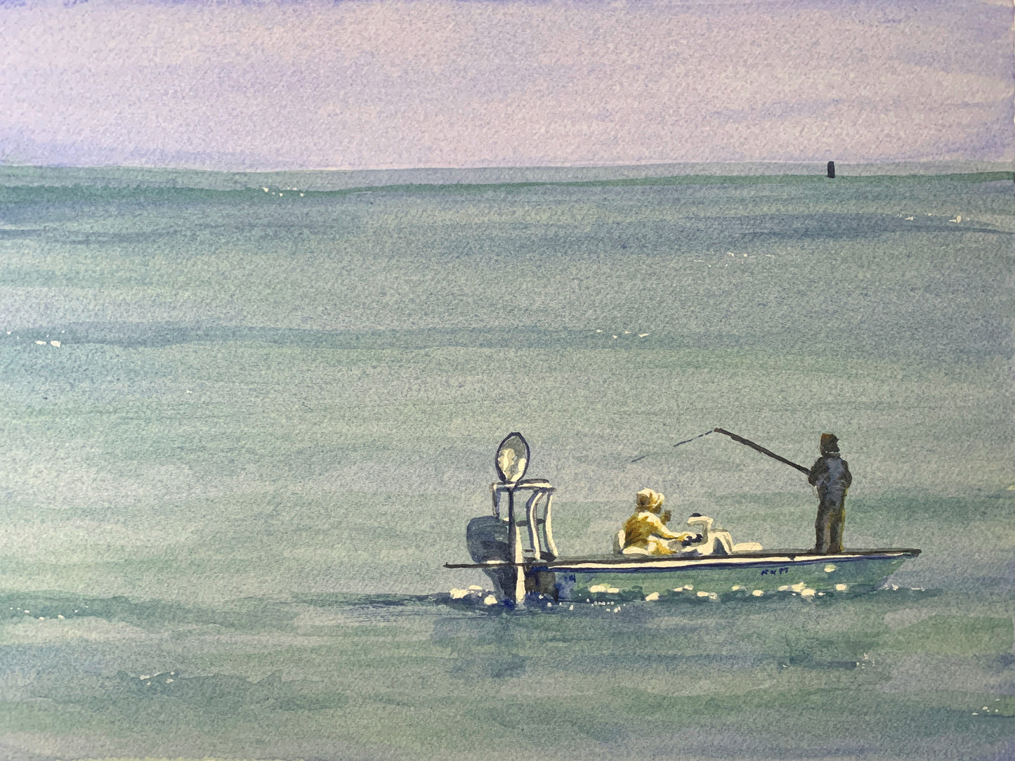 Fishing in Miami (9x12) - Flamingo Shores - Original Art for Home Decor and Gifts