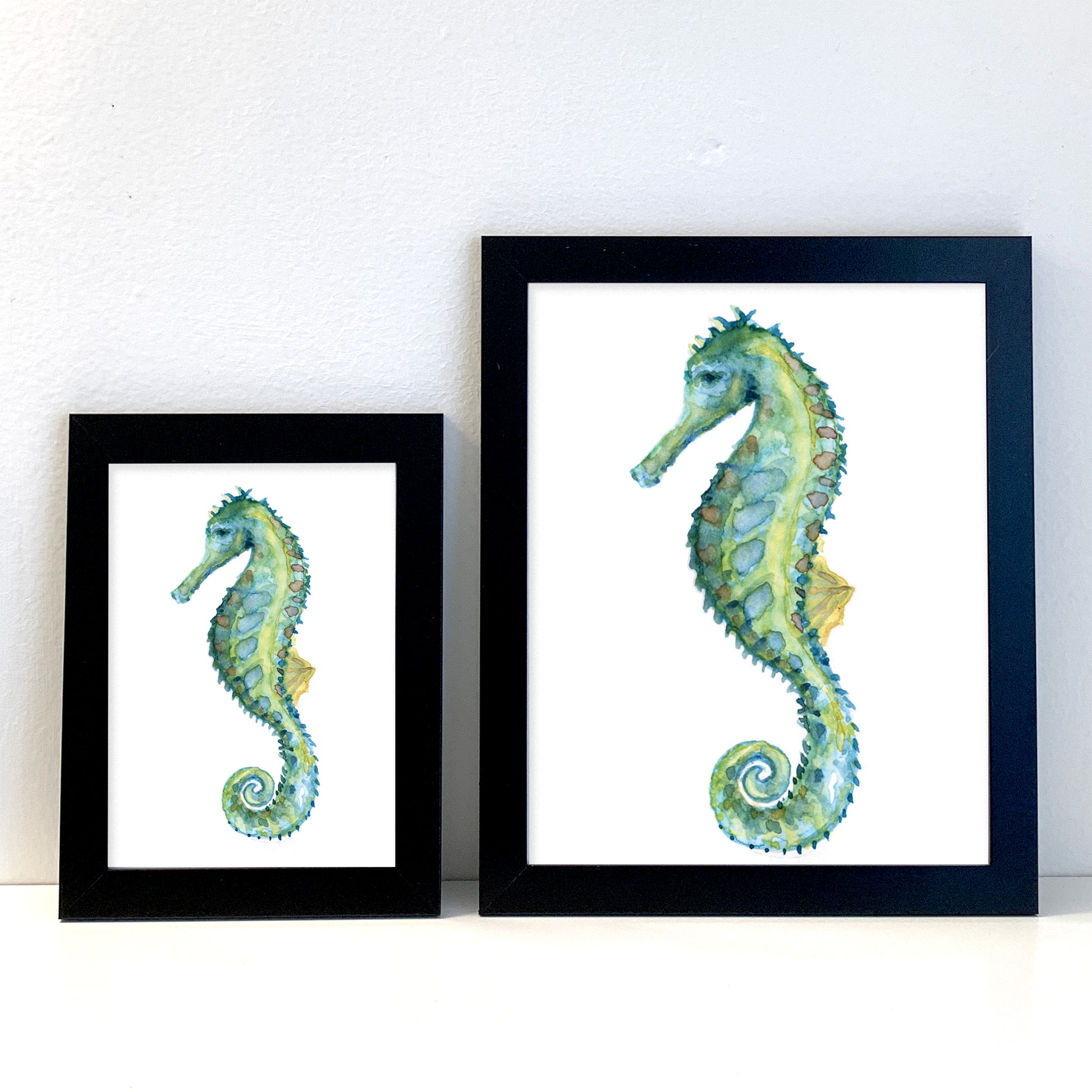 Blue Seahorse Watercolor Print Art - Flamingo Shores - Original Art for Home Decor and Gifts