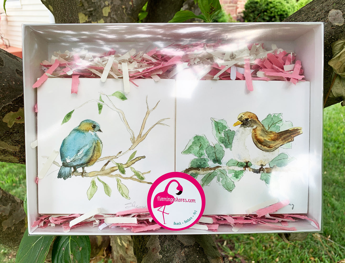 Gift Set 5x5 Wood Panels - Flamingo Shores - Original Art for Home Decor and Gifts