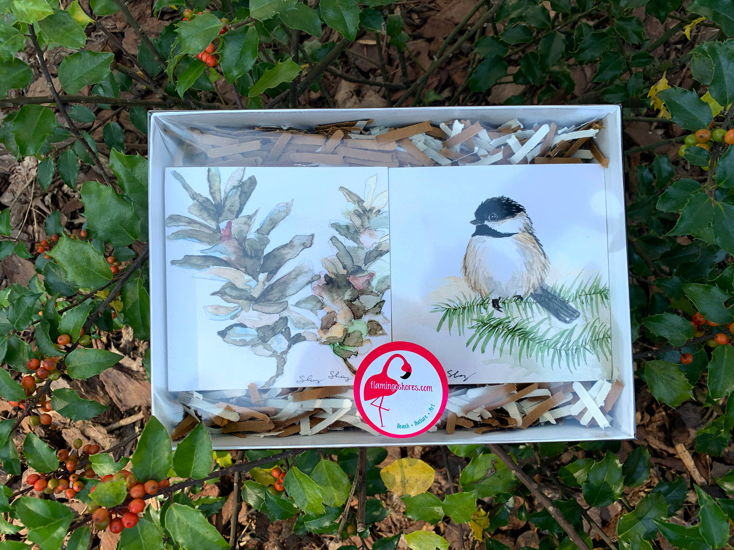 Gift Set 5x5 Wood Panels - Flamingo Shores - Original Art for Home Decor and Gifts