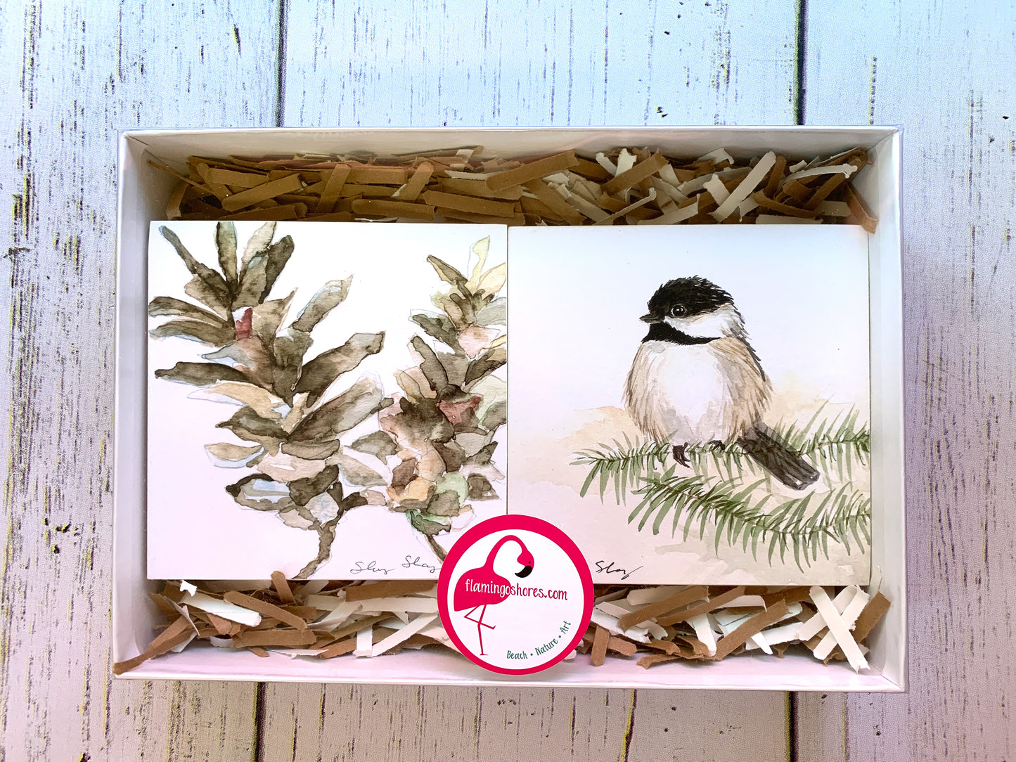Gift Set 5x5 Wood Panels - Flamingo Shores - Original Art for Home Decor and Gifts