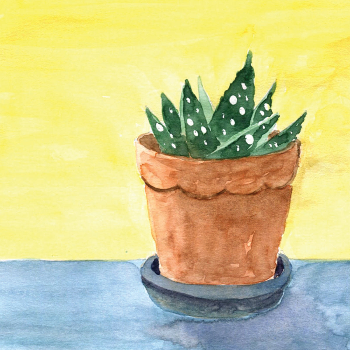 Succulent Houseplants Watercolor Print on Wood Block - Flamingo Shores - Original Art for Home Decor and Gifts