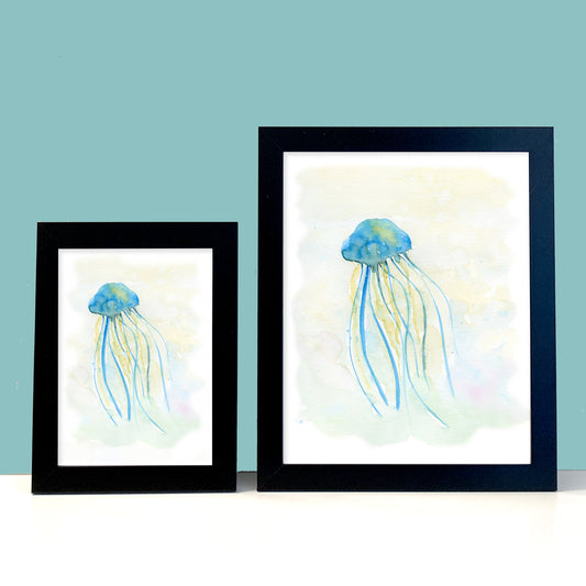Jellyfish Watercolor Print Art - Flamingo Shores - Original Art for Home Decor and Gifts