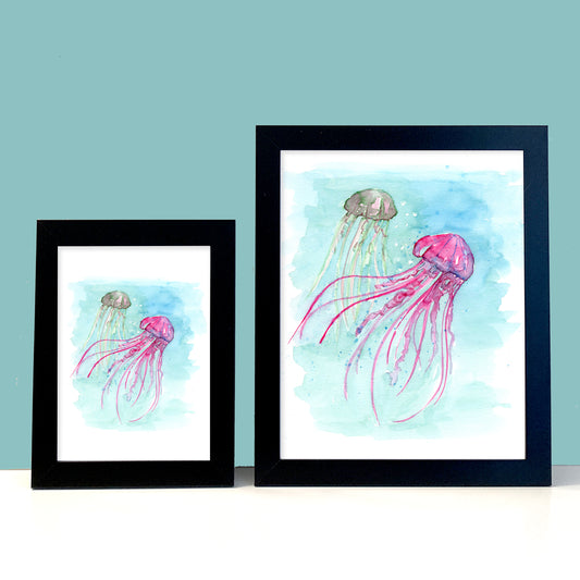 Jellyfish Group Watercolor Print Art - Flamingo Shores - Original Art for Home Decor and Gifts