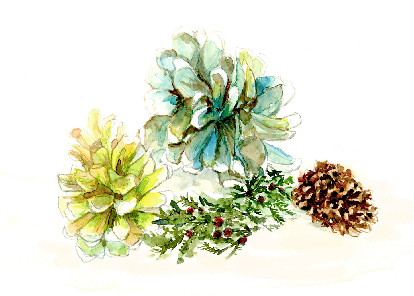 Beach Pinecones WHITE FRAME - Flamingo Shores - Original Art for Home Decor and Gifts