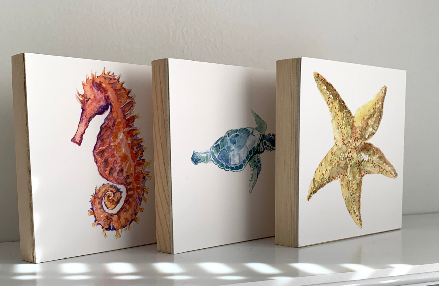 Watercolor Prints on 5 x 5 Wood Block - Flamingo Shores - Original Art for Home Decor and Gifts
