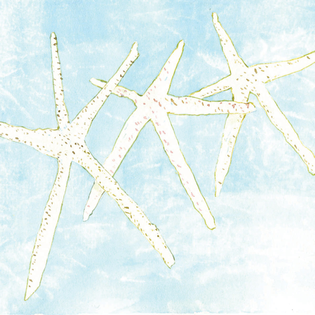 Starfish Group Watercolor Art on Wood Block - Flamingo Shores - Original Art for Home Decor and Gifts