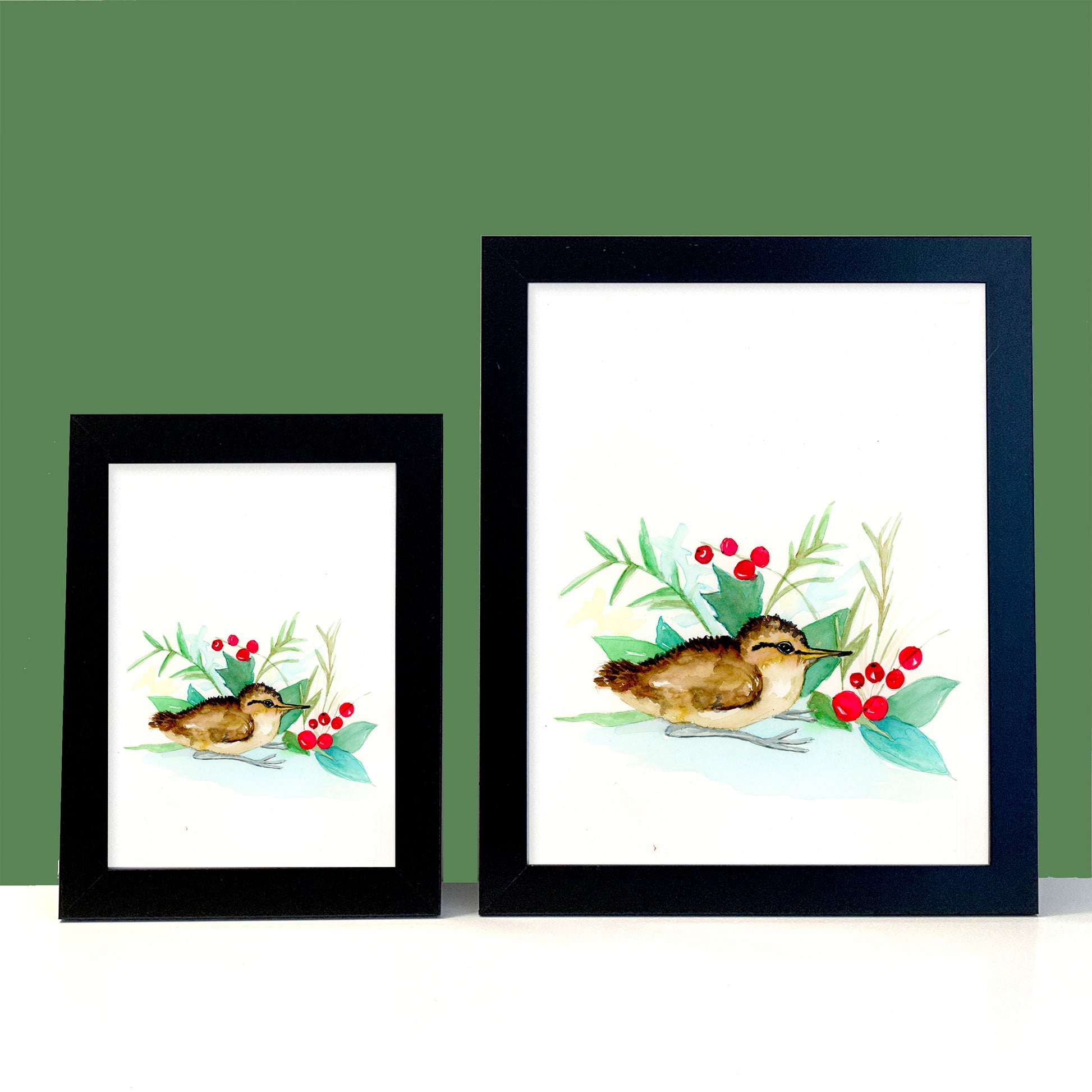 Sandpiper Bird with holly berries Painting - Flamingo Shores - Original Art for Home Decor and Gifts
