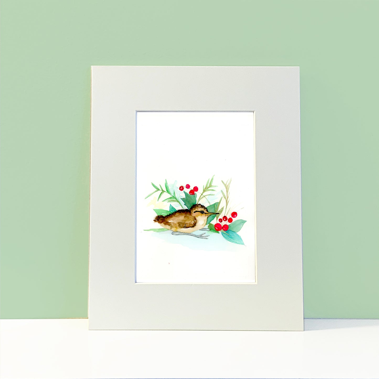 Sandpiper Bird with holly berries Painting - Flamingo Shores - Original Art for Home Decor and Gifts