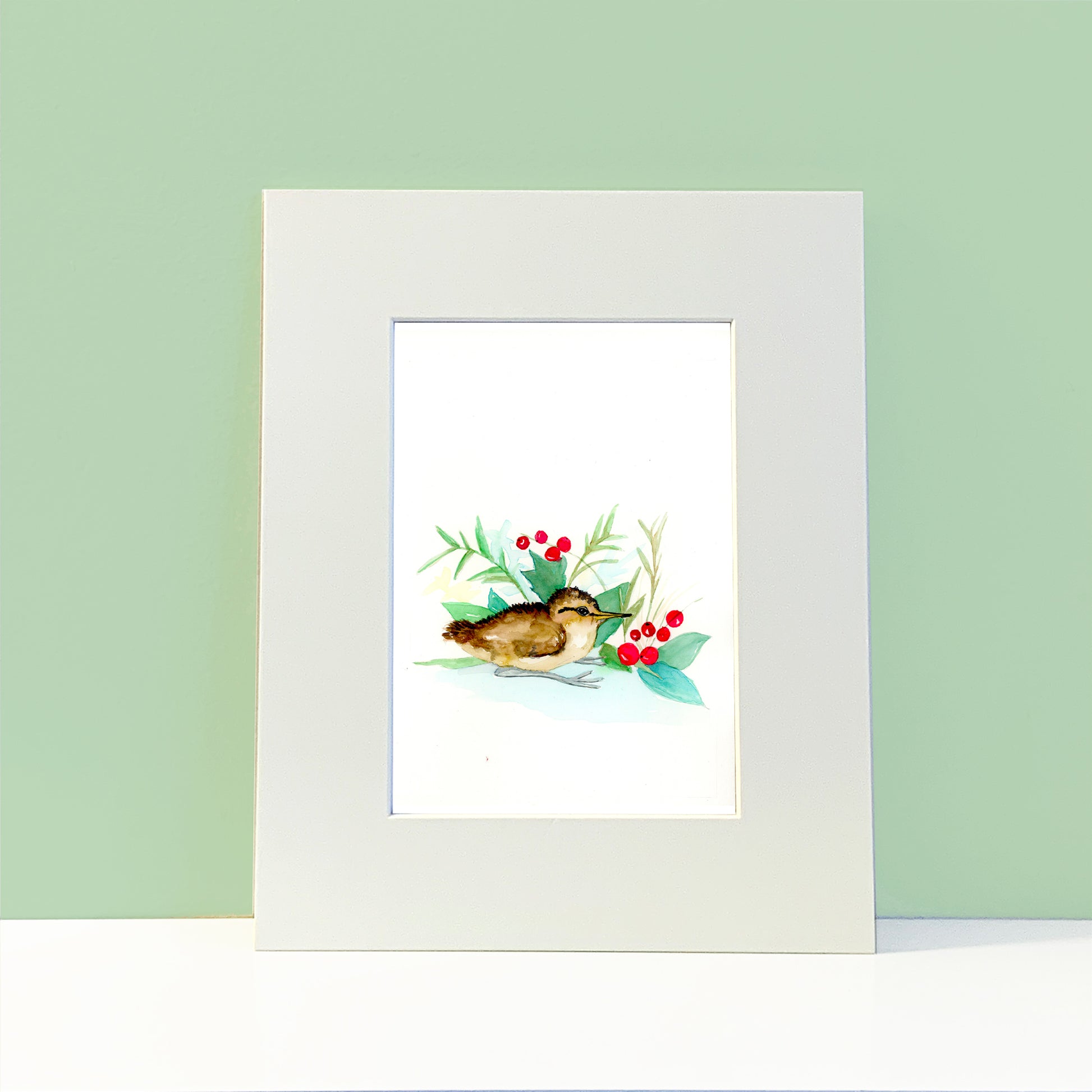 Sandpiper Bird with holly berries Painting - Flamingo Shores - Original Art for Home Decor and Gifts