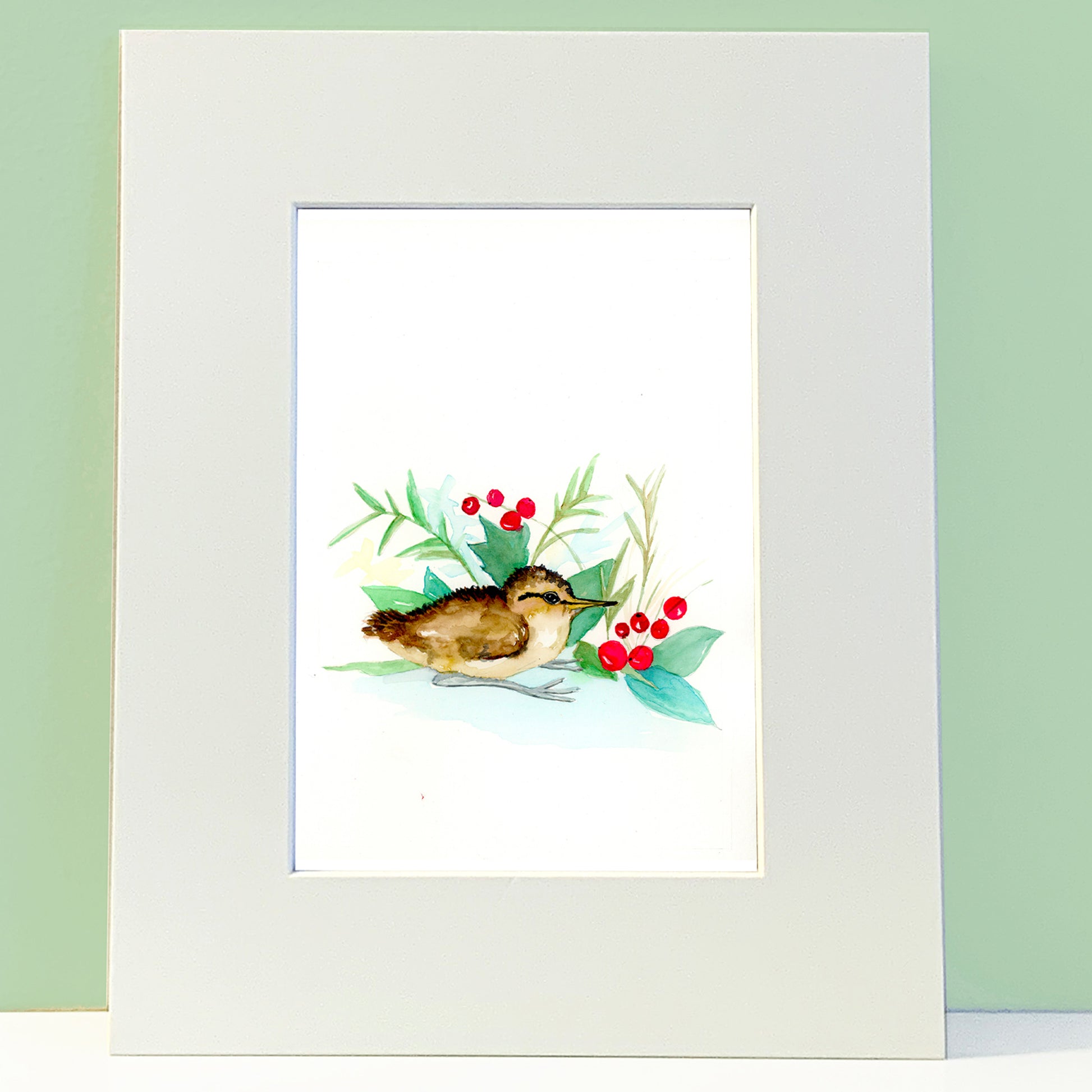 Sandpiper Bird with holly berries Painting - Flamingo Shores - Original Art for Home Decor and Gifts