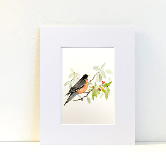 Robin Original Watercolor Painting as a 5x7 or 8x10 Print - Flamingo Shores - Original Art for Home Decor and Gifts