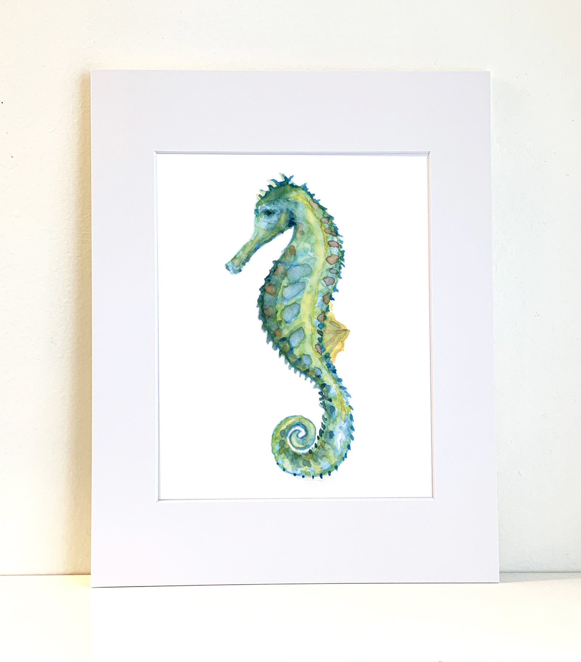 Blue Seahorse Watercolor Print Art - Flamingo Shores - Original Art for Home Decor and Gifts