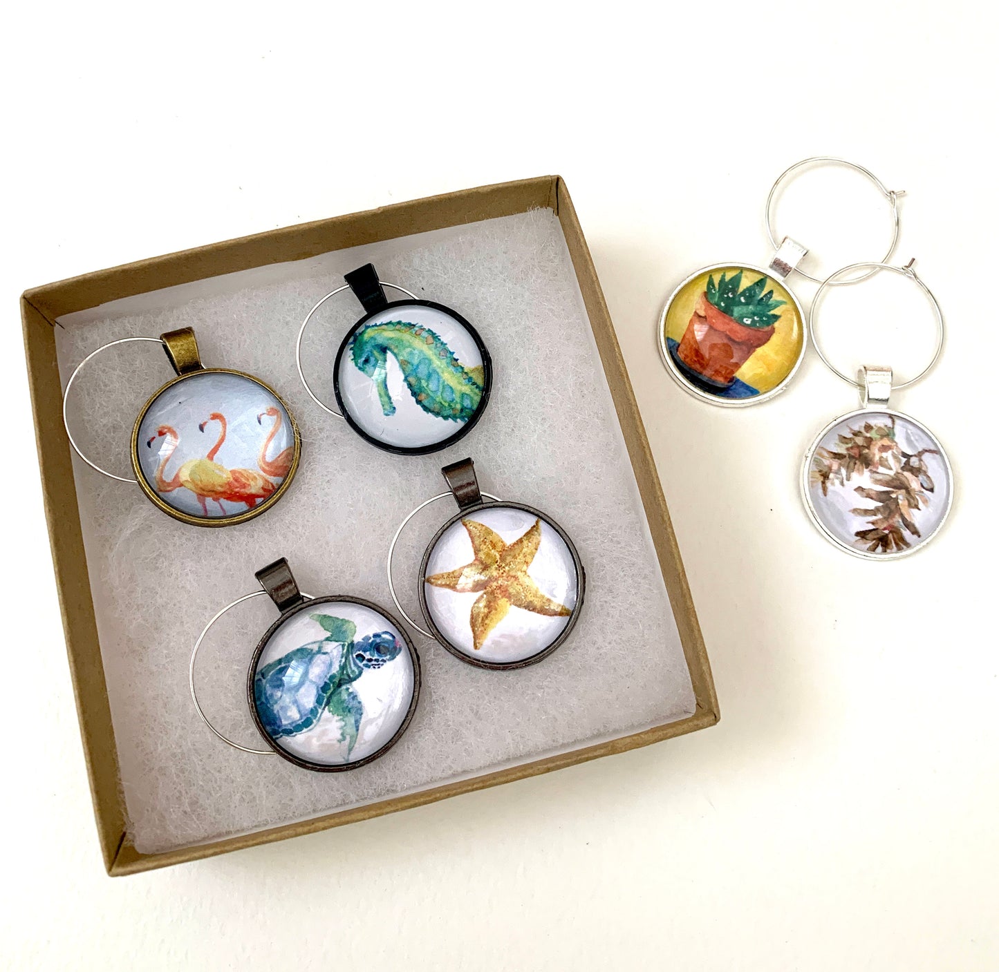 Wine Charms - Flamingo Shores - Original Art for Home Decor and Gifts