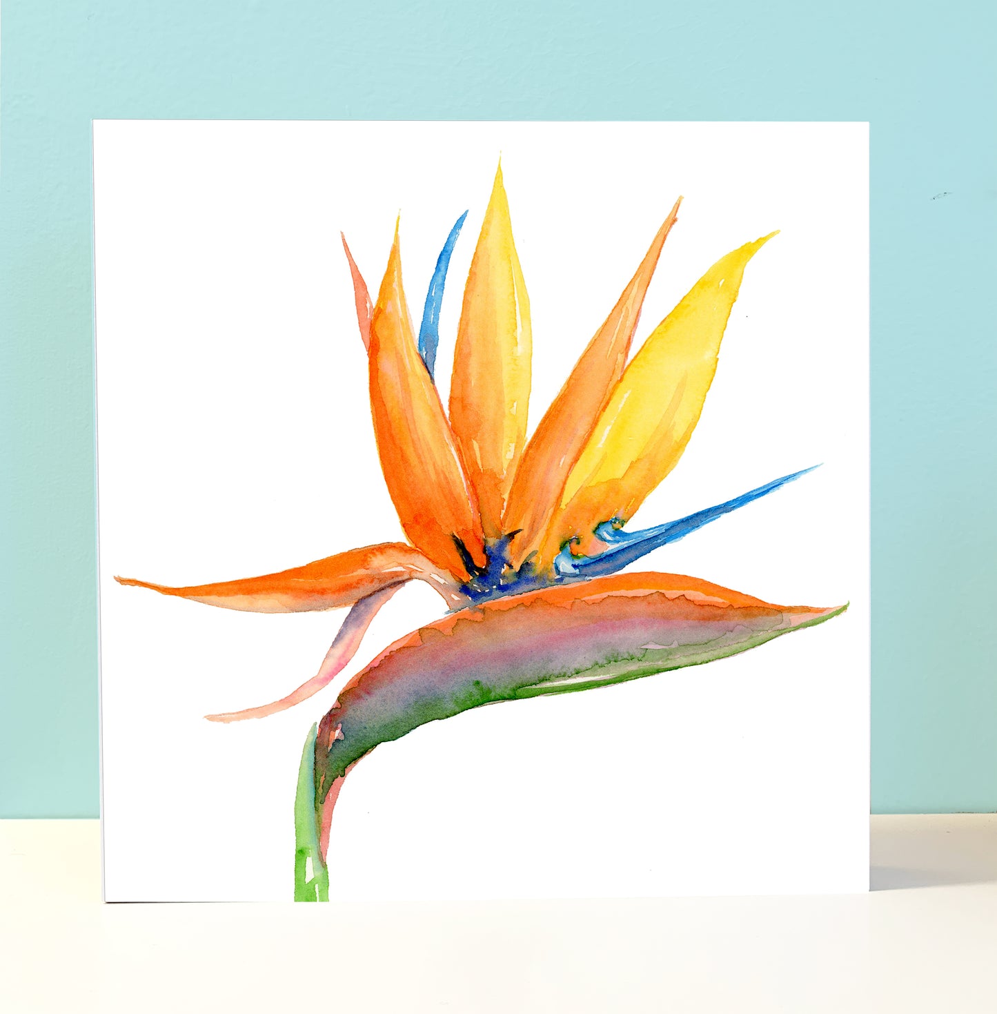 Tropical Flower Bird of Paradise Watercolor Print on Wood Block - Flamingo Shores - Original Art for Home Decor and Gifts