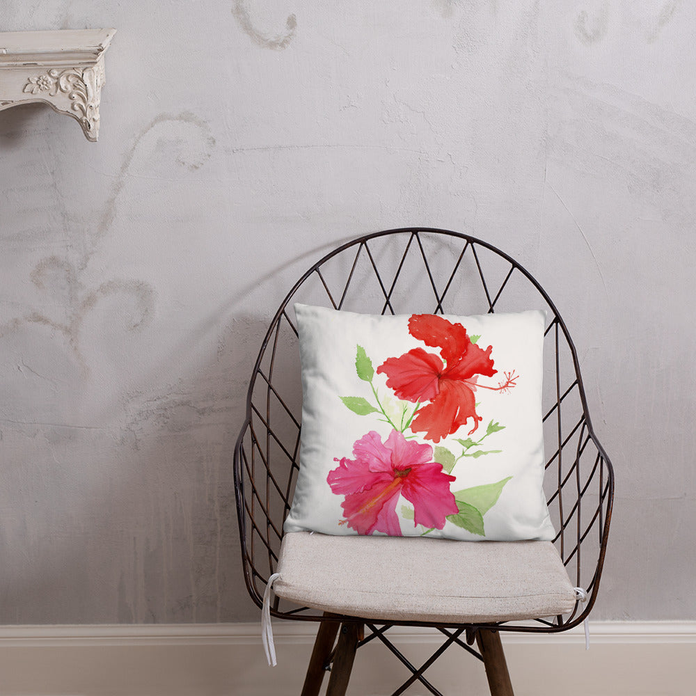 Tropical Hibiscus Flower 18x18 Pillow with zipper - Flamingo Shores - Original Art for Home Decor and Gifts