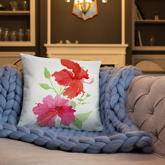 Tropical Hibiscus Flower 18x18 Pillow with zipper - Flamingo Shores - Original Art for Home Decor and Gifts