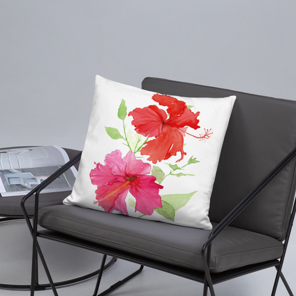Tropical Hibiscus Flower 18x18 Pillow with zipper - Flamingo Shores - Original Art for Home Decor and Gifts