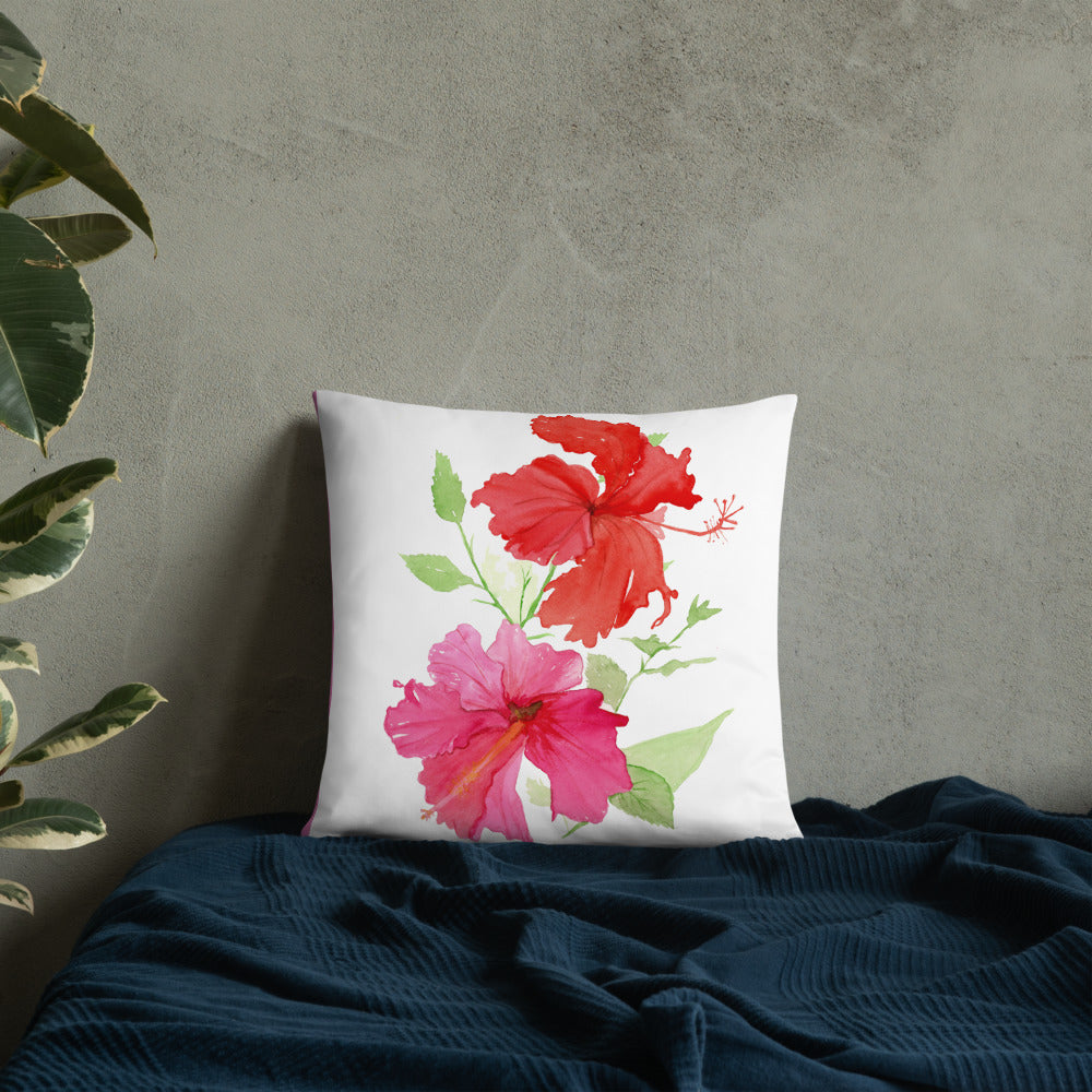 Tropical Hibiscus Flower 18x18 Pillow with zipper - Flamingo Shores - Original Art for Home Decor and Gifts