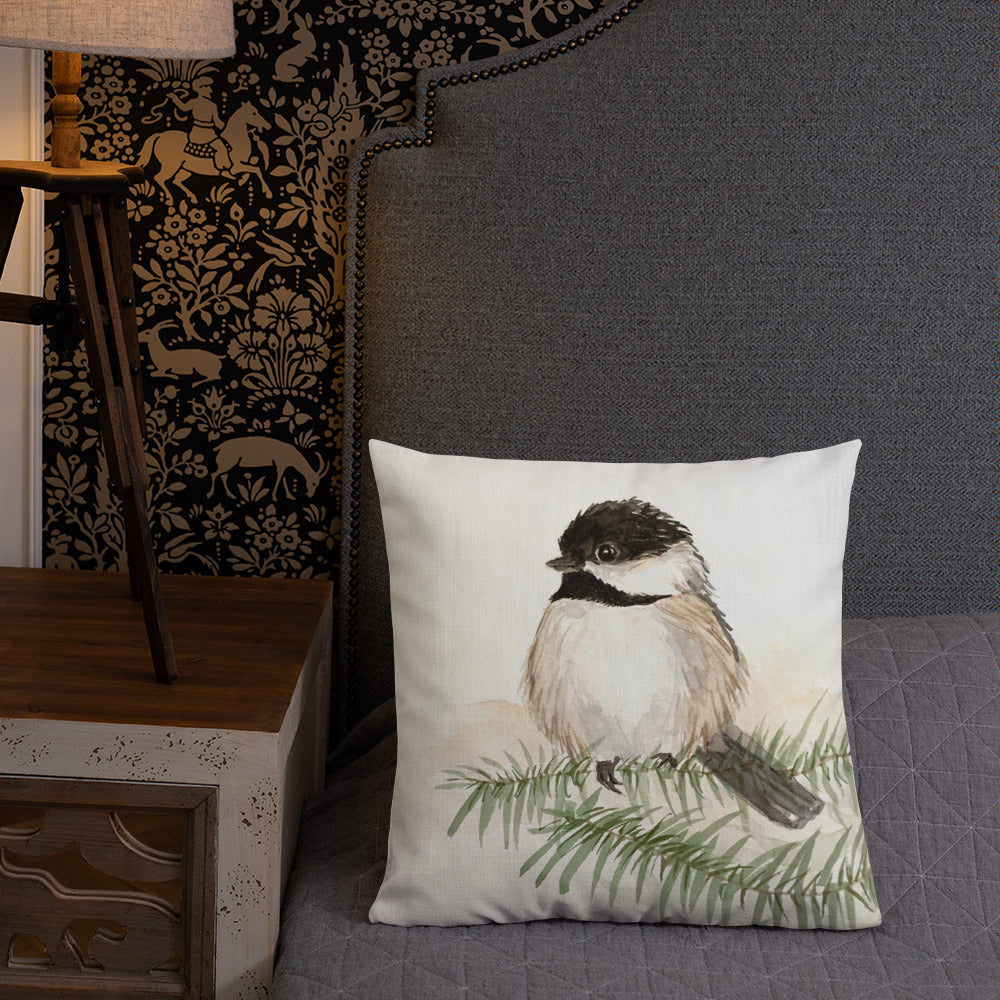 Chickadee Premium Pillow with zipper - Flamingo Shores - Original Art for Home Decor and Gifts