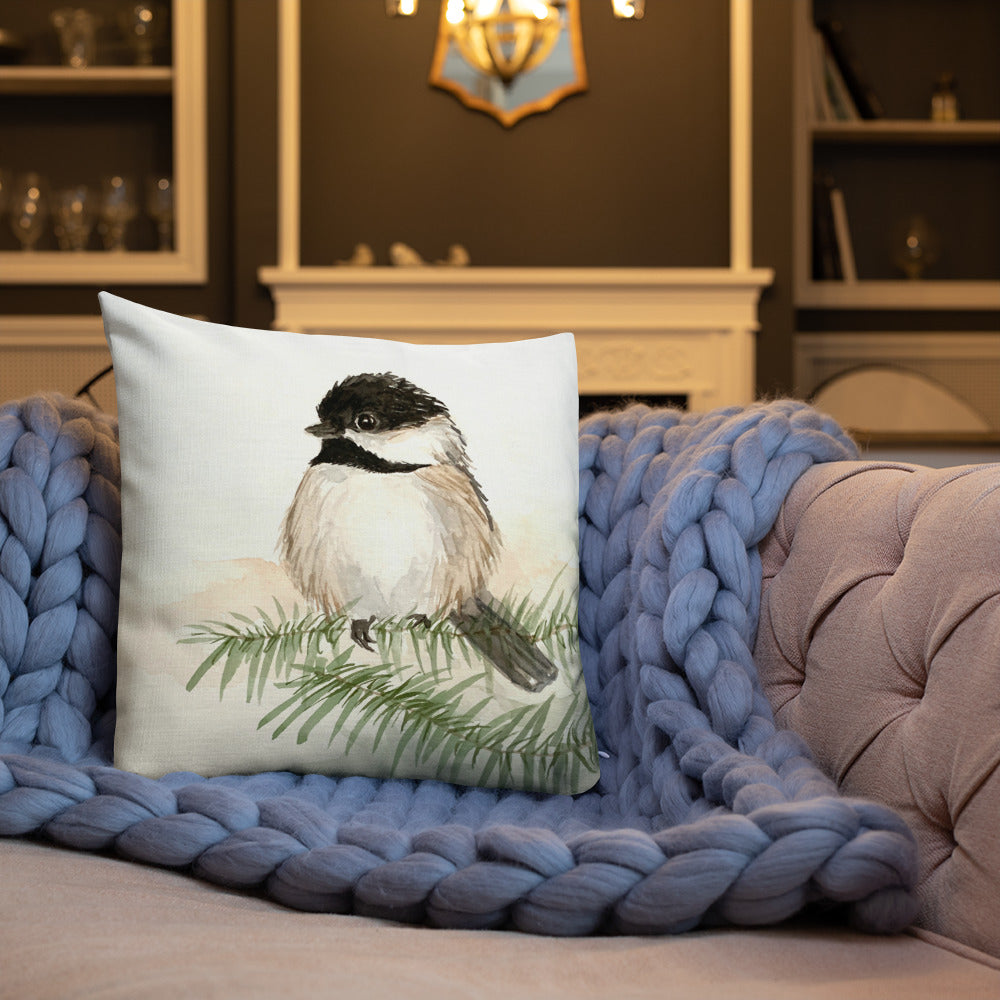 Chickadee Premium Pillow with zipper - Flamingo Shores - Original Art for Home Decor and Gifts