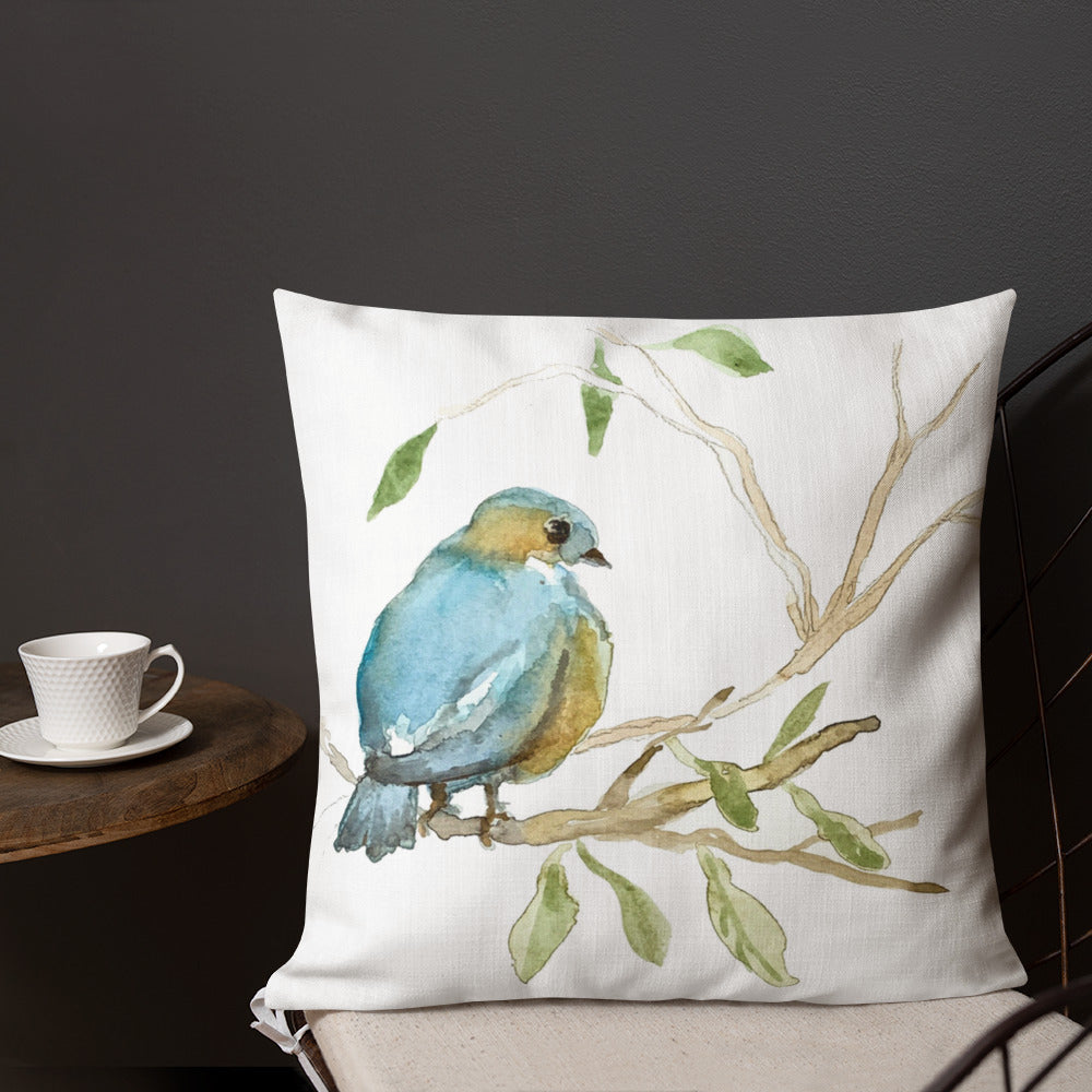 Bluebird Premium Pillow - Flamingo Shores - Original Art for Home Decor and Gifts