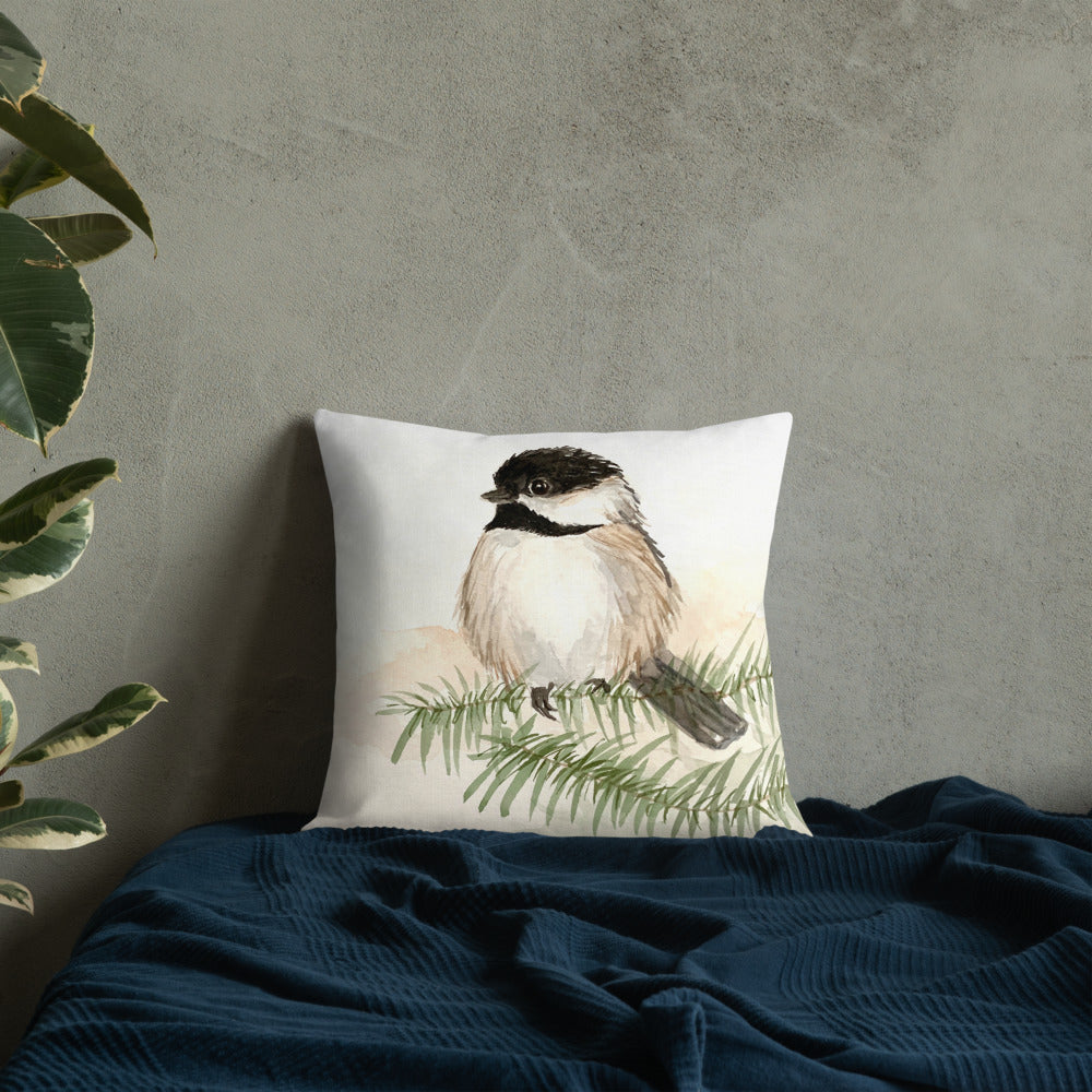 Chickadee Premium Pillow with zipper - Flamingo Shores - Original Art for Home Decor and Gifts